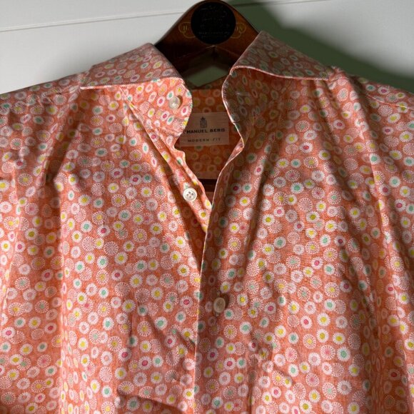 Emanuel Berg Shirt Men's Modern Fit 16" M/L Floral Orange Long Sleeve - Picture 4 of 9